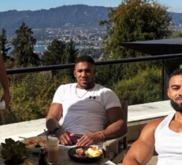 Anthony Joshua with his close friends and team members, Sina Ghami and Latif ‘Latz’ Ayodele