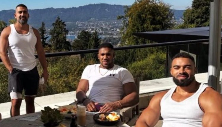 Anthony Joshua with his close friends and team members, Sina Ghami and Latif ‘Latz’ Ayodele